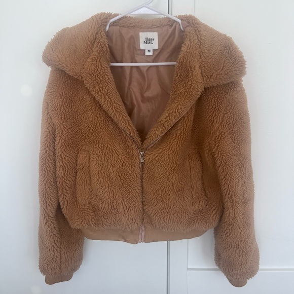 Tiger Mist Teddy Jacket in Tan - Picture 2 of 3